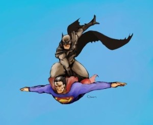 batman riding superman, superman flying, superman batman